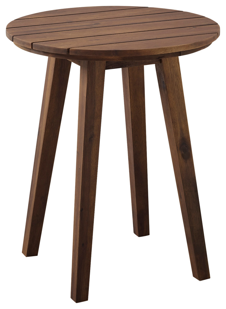 20" Acacia Wood Outdoor Round Side Table, Dark Brown - Transitional ... pertaining to Koa Round All Weather And Acacia Outdoor Umbrella Side Table