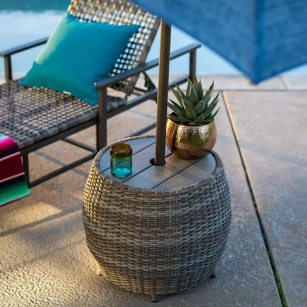 Small Patio Umbrella Side Table At Archie Cargile Blog with Koa Round All Weather And Acacia Outdoor Umbrella Side Table