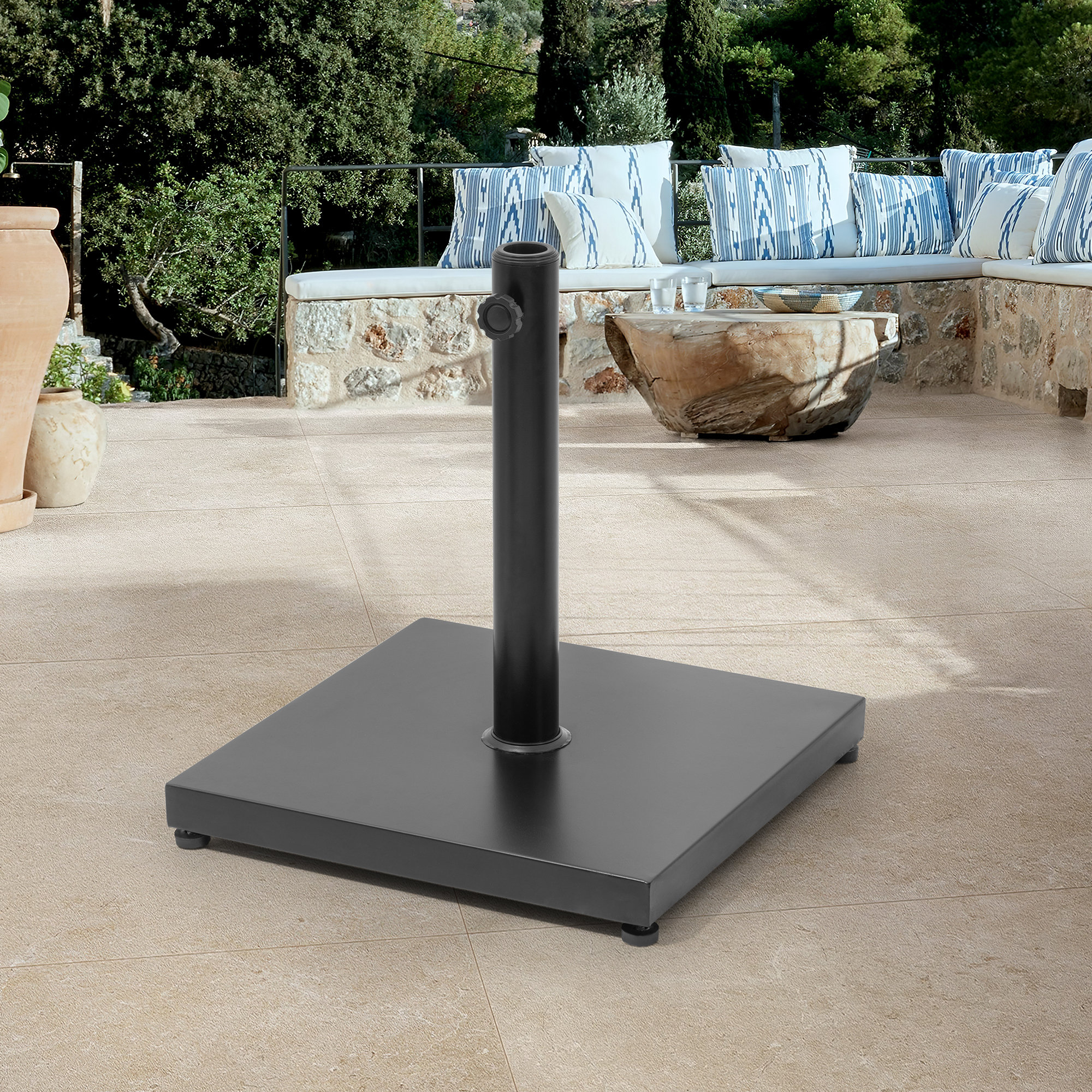 Sol 72 Outdoorâ„¢ Agosto 40Lb Patio Umbrella Base Stand Outdoor Square ... with regard to Round Steel And Concrete Patio Umbrella Stand