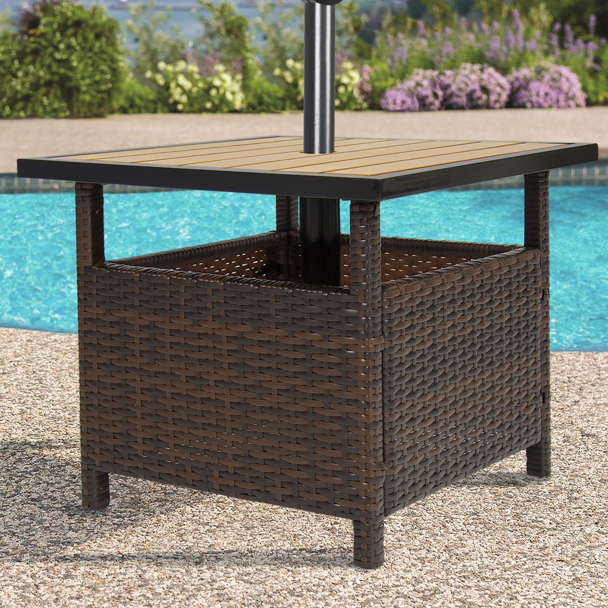 The Best Patio Umbrella Side Tables for Koa Round All Weather And Acacia Outdoor Umbrella Side Table