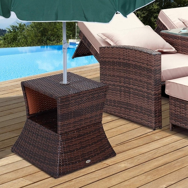 Yaheetech Outdoor Garden Patio Rattan Side Table With Umbrella Tube ... for Caring for Your All Weather Side Table Longevity and Maintenance Tips