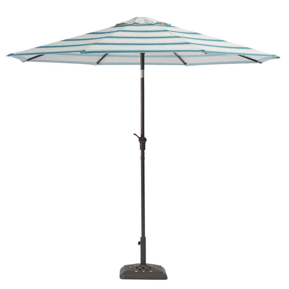 Hampton Bay 9 Ft. Steel Crank And Tilt Patio Umbrella In Surplus Stripe ... with Striped 9 Foot Replacement Umbrella Canopy