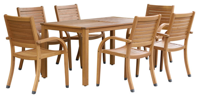 Lifestyle Garden Amazonia 7-Piece Teak Finish Outdoor Patio Dining Set ... pertaining to