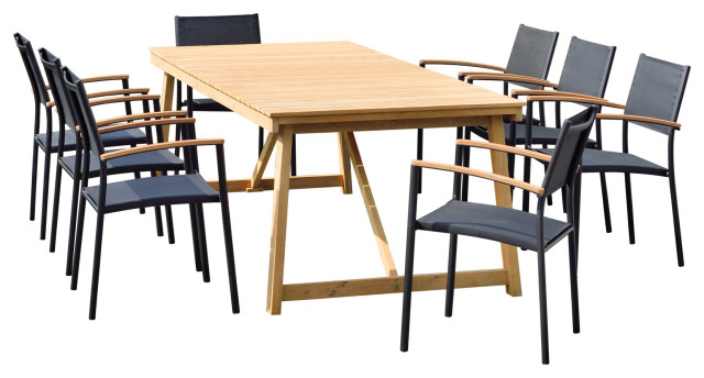 Lifestyle Garden Amazonia 9-Piece Certified Teak Outdoor Patio Dining ... with