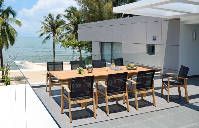 Lifestyle Garden Amazonia 9-Piece Teak Finish Outdoor Patio Dining Set ... with regard to