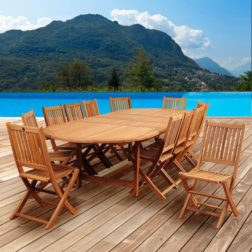 Amazonia Abbot 13-Piece Teak Double Extendable Oval Patio Dining Set-Sc Diandlx_12Yog - The Home ... with regard to Unpacking the Amazonia Highland Park 13-Piece Teak Dining Set for Your Home