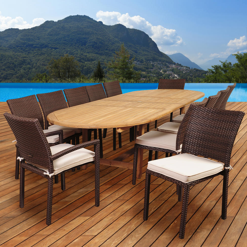 Amazonia Blackmore 13 Piece Teak/Wicker Double Extendable Oval Patio Dining Set inside Unpacking the Amazonia Highland Park 13-Piece Teak Dining Set for Your Home