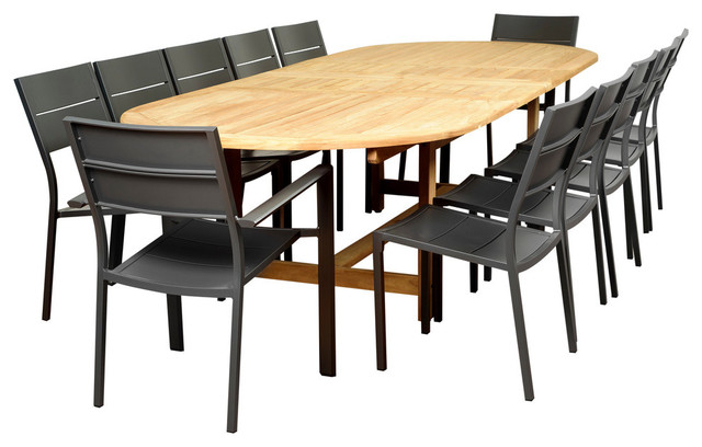 Amazonia Koningsdam 13-Piece Teak Double Extendable Rectangular Patio Dining Set - Transitional ... with regard to Unpacking the Amazonia Highland Park 13-Piece Teak Dining Set for Your Home