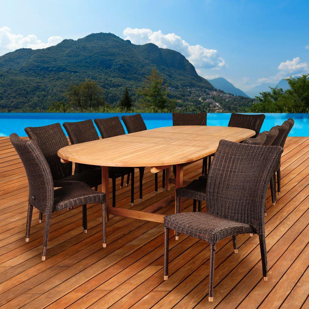 Amazonia Osborne 13-Piece Teak/Wicker Double Extendable Oval Patio Dining Set-Sc Diandlx_12Bari ... for Unpacking the Amazonia Highland Park 13-Piece Teak Dining Set for Your Home