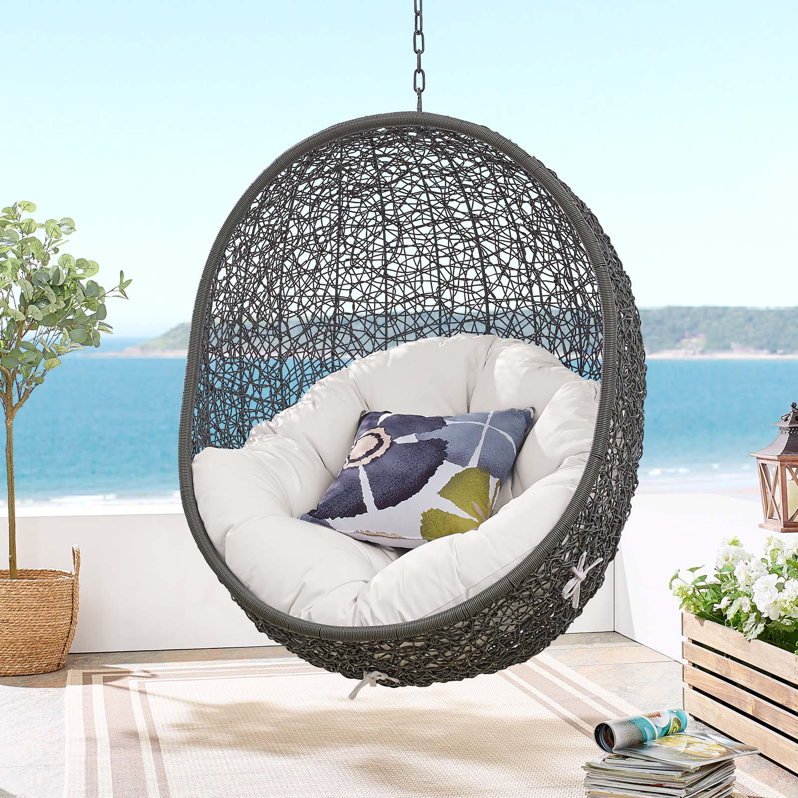 Modway Hide Sunbrella Fabric Swing Outdoor Patio Lounge Chair Without ... pertaining to Design Trends in Modern White Hide Outdoor Patio Swing Chairs Without Stands