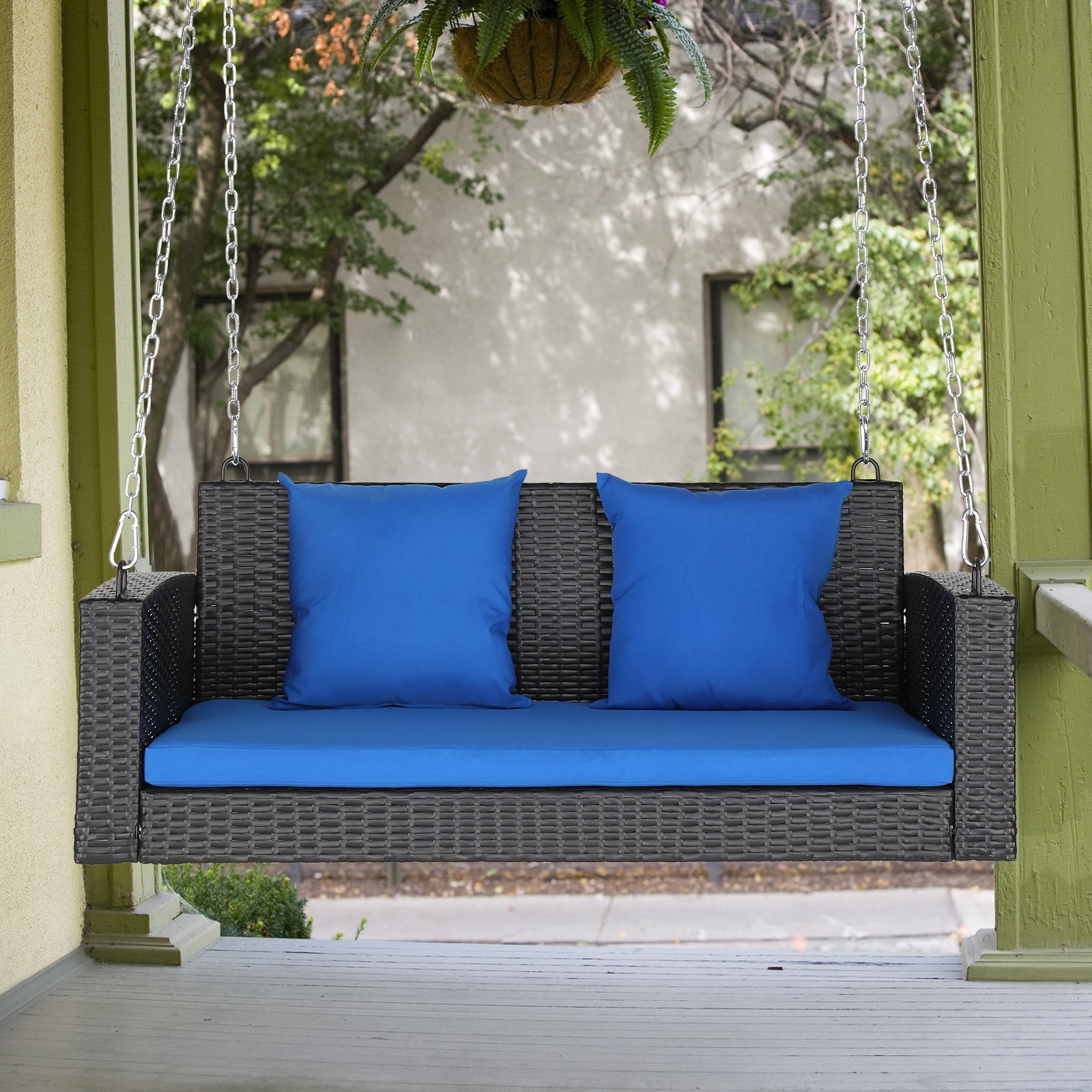 Wicker Hanging Porch Swing Chair Outdoor Brown Rattan Patio Swing ... intended for Understanding the Appeal of Wicker Hanging Swing Chairs for Outdoor Living Spaces