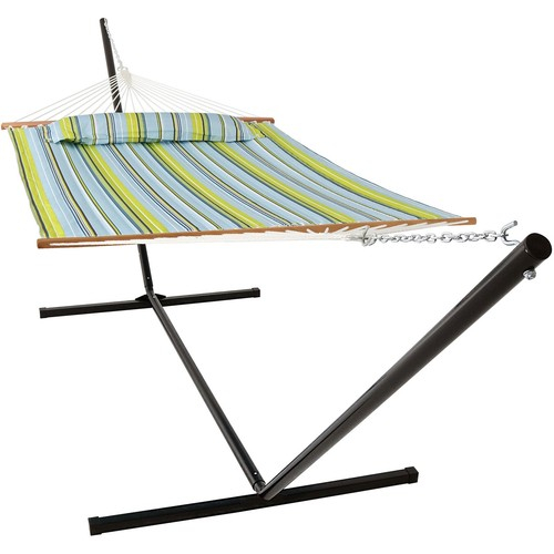 2-Person Quilted Fabric Hammock With Steel Stand - Blue/Green By ... within Understanding the Benefits of Sunnydaze Blue and Green Quilted Hammock Construction