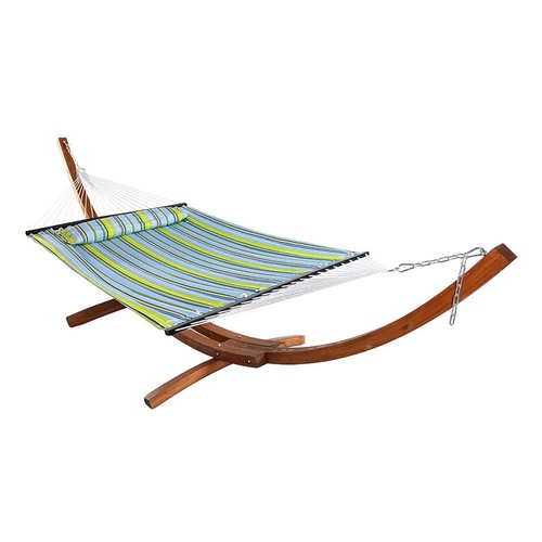 2-Person Quilted Hammock With Curved Wooden Stand - Blue/Green By ... intended for Understanding the Benefits of Sunnydaze Blue and Green Quilted Hammock Construction