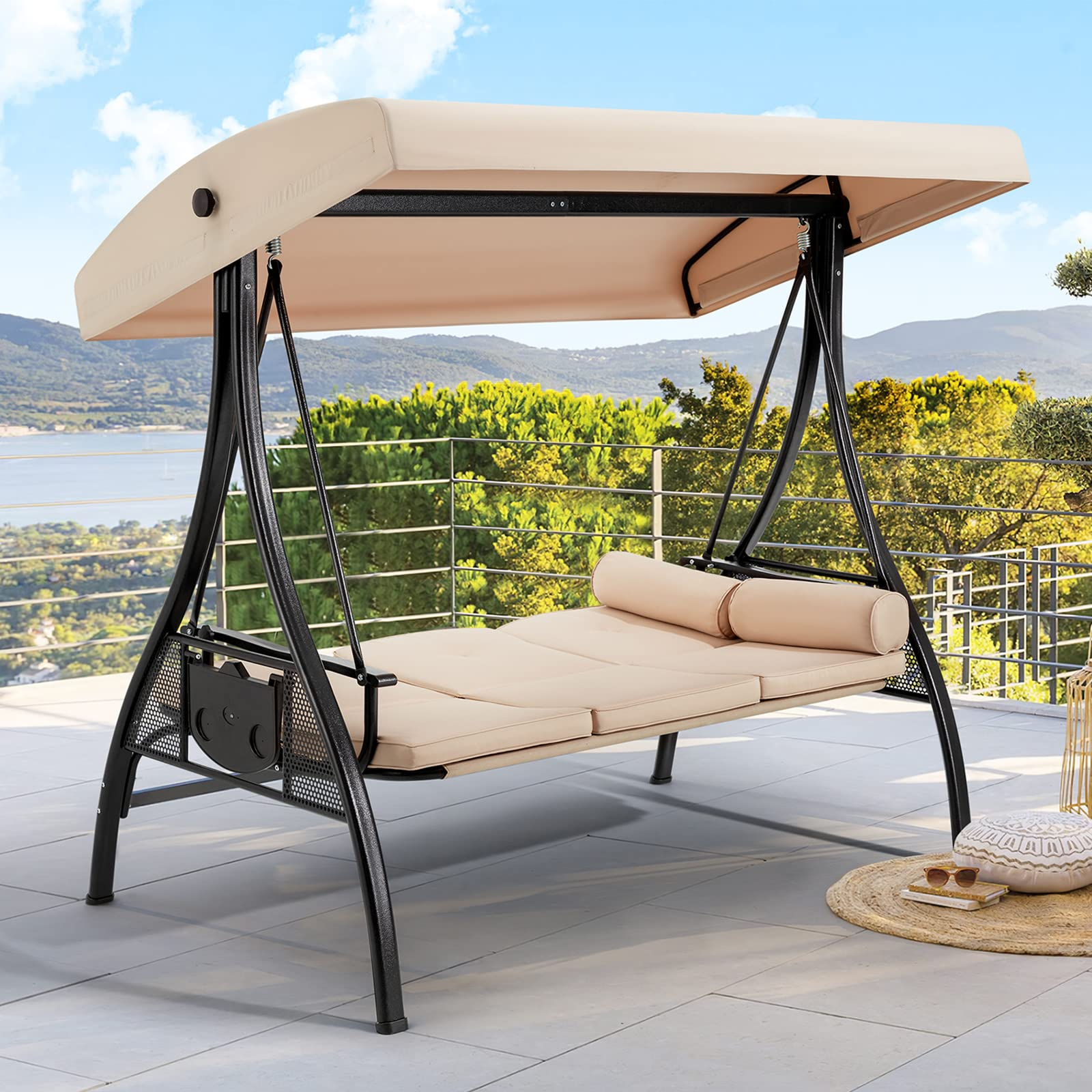 3 Person Cushioned Patio Swing With Canopy Online intended for Maximizing Outdoor Relaxation with Cushioned Canopy Hammocks and Loveseat Sets