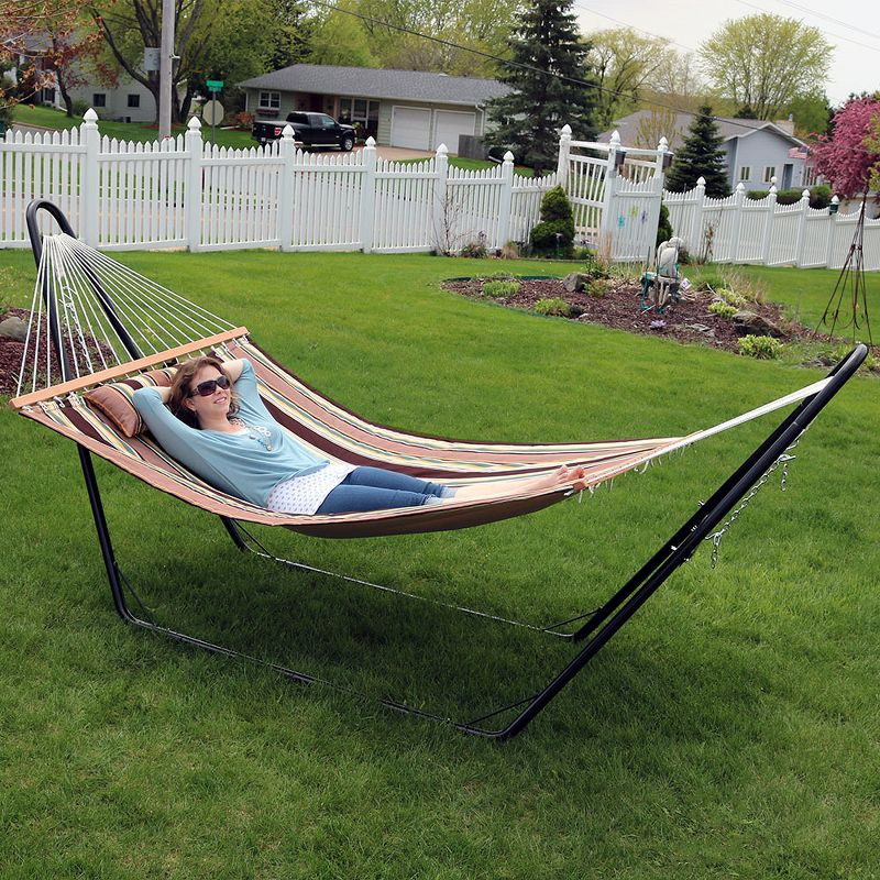 Buy Sunnydaze Cotton Rope Freestanding Hammock With Spreader Bar with regard to Sunnydaze 2-Person Cotton Rope Hammock