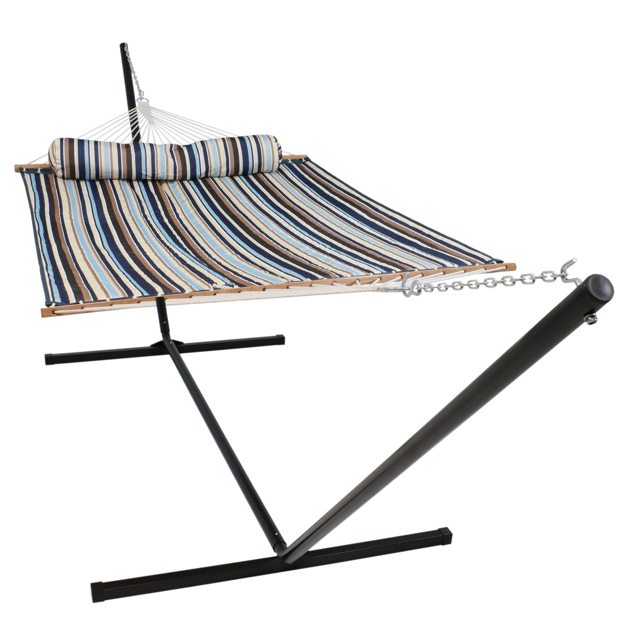Sunnydaze 2-Person Quilted Polyester Spreader Bar Hammock With Stand ... in Sunnydaze 15' Hammock Stand