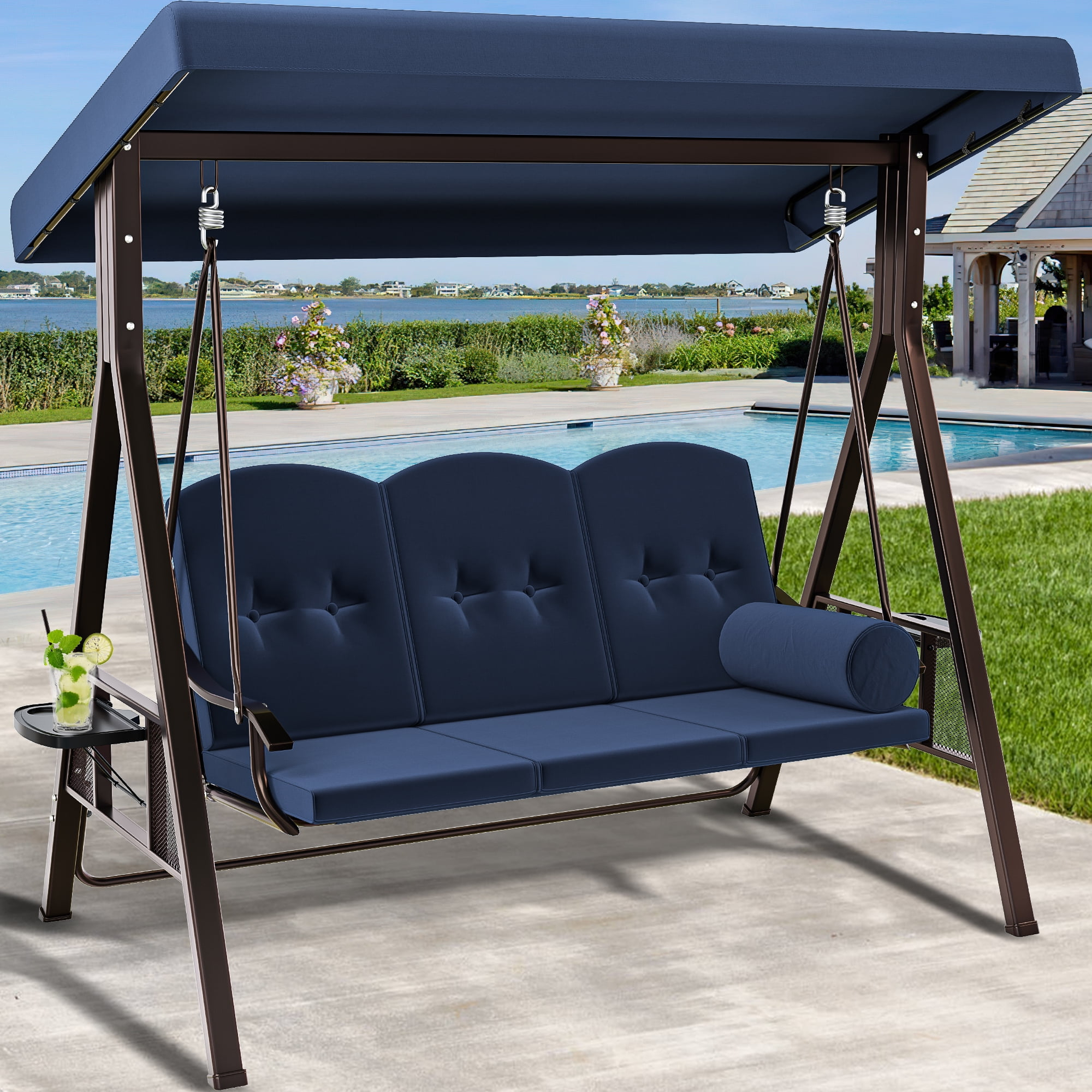 Uforic 3-Seat Deluxe Outdoor Porch Swing Large Patio Swing Chair With ... with regard to Creating Peaceful Outdoor Retreats Using Weather-Resistant Swing Furniture