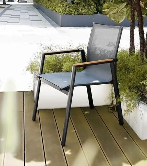 Pair Of Modern Stacking Aluminium & Sling Garden Dining Chairs In ... inside Outdoor Stackable Dining Chairs
